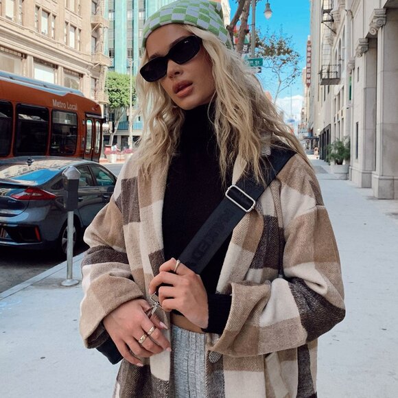 Princess Polly Penelope Coat in Beige Check NWT Size M/L - Picture 2 of 16